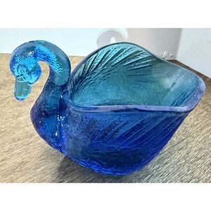Celeste Blue Carnival Glass Open Back Swan Figurine Trinket Or Candy Dish